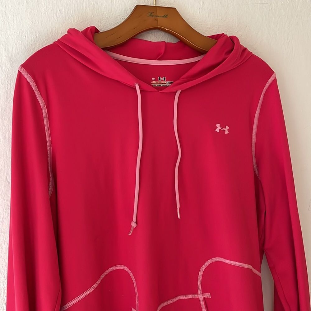 UNDER ARMOR WOMENS LARGE pink long sleeve hoodie sweatshirt workout t… - Picture 2 of 5
